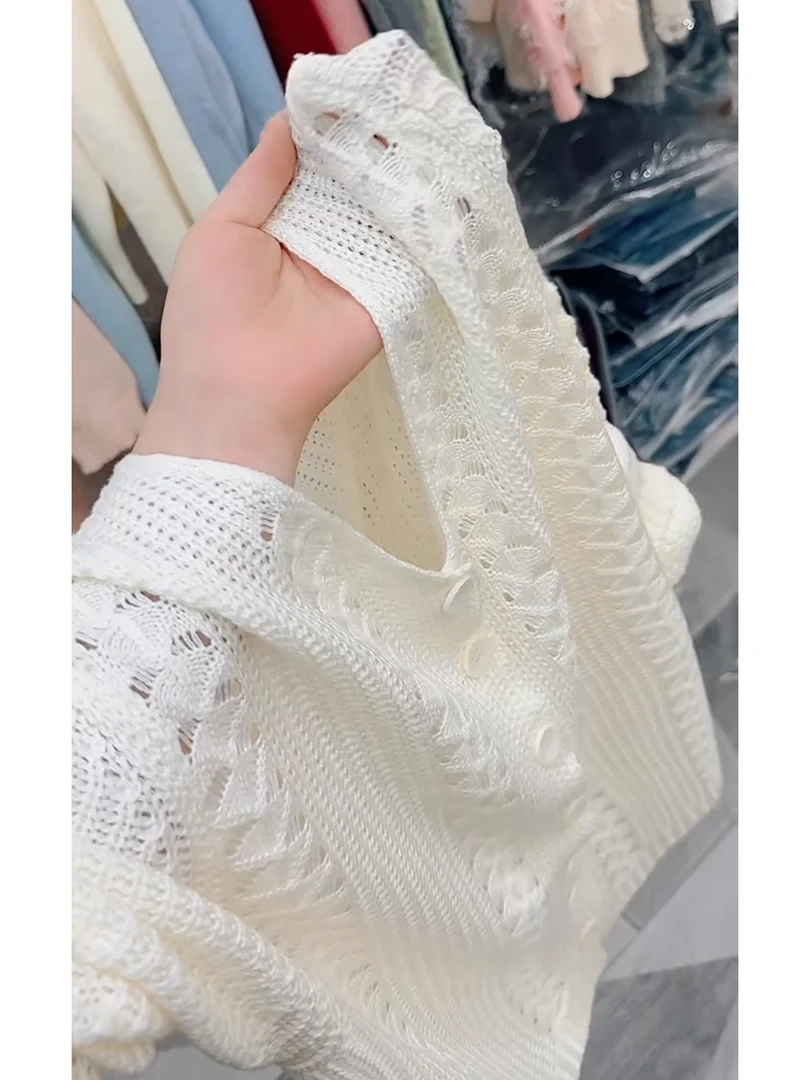 欧货白色镂空针织女2025秋季新款高级感气质百搭显瘦减龄薄款上衣