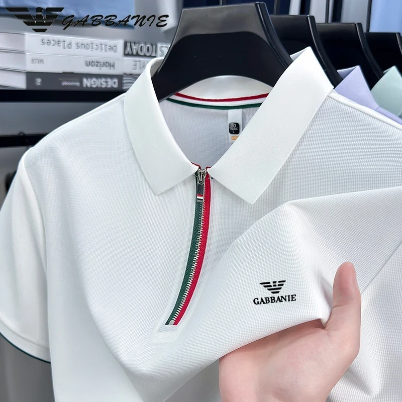 意大利轻奢男装夏季新款男士冰丝无痕时尚凉感短袖拉链POLO衫潮流