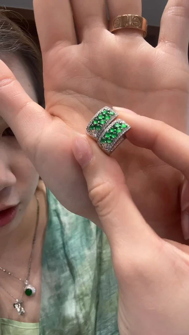 【闪购商品】翡翠耳饰银S925镶嵌银镶