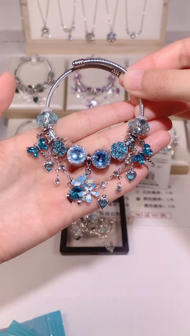 无铜合金蓝色繁花蜻蜓设计款成品，库存1~