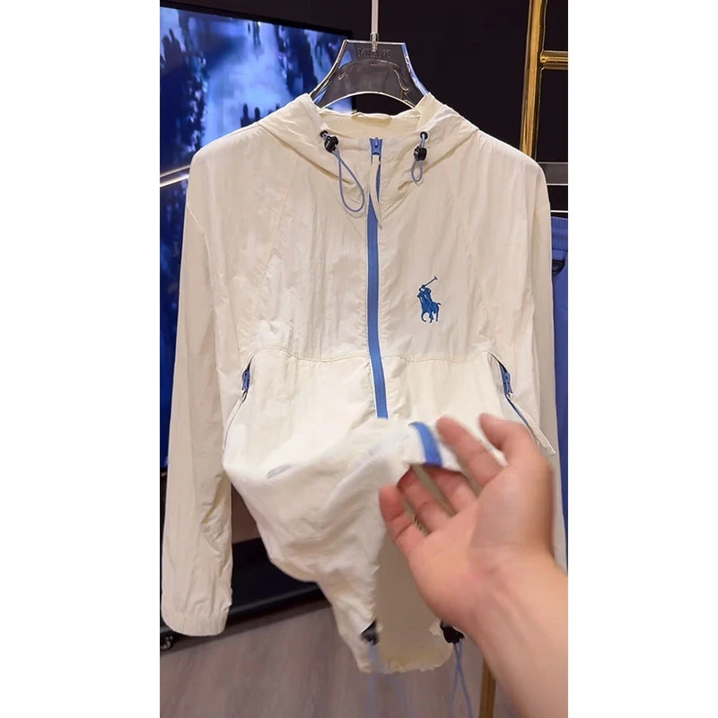 欧洲站轻奢高定休闲男装外套2025夏季新款大牌刺绣撞色连帽防晒服