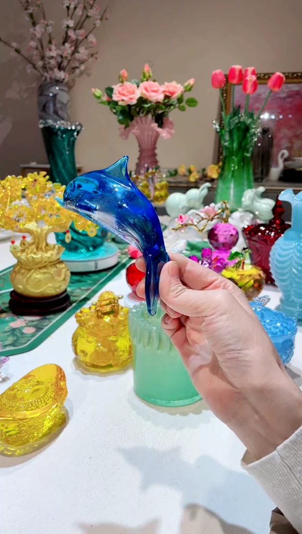 【闪购商品】琉璃手工艺品蓝色海豚 微瑕