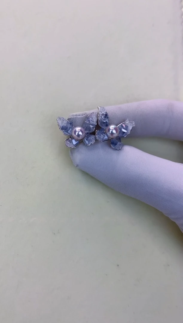 银S925镶嵌海水珍珠DA GD027 蝴蝶耳钉