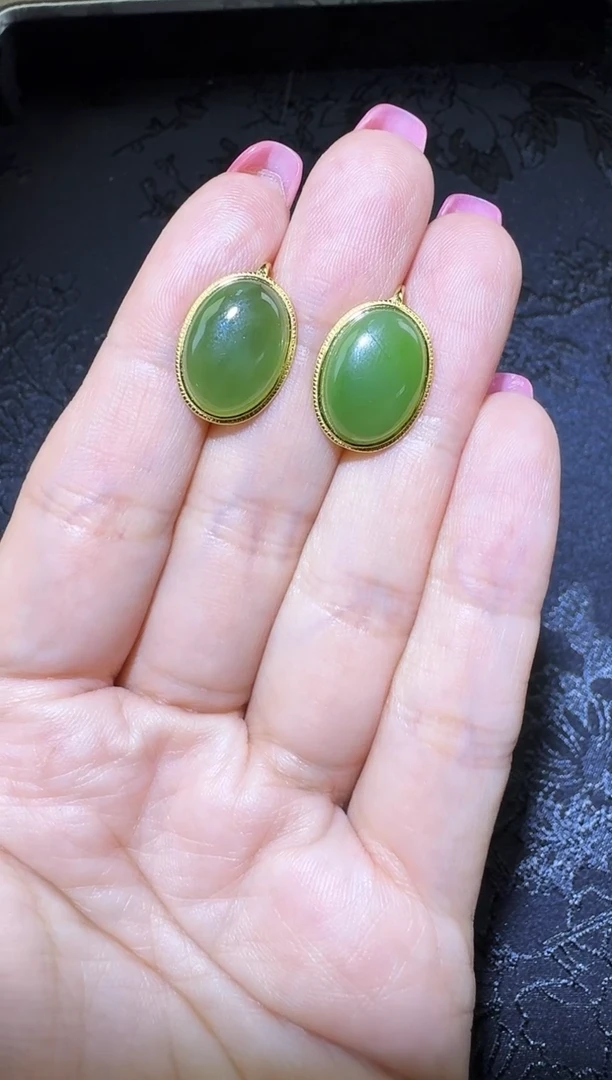 【闪购商品】和田玉耳饰银S925镶嵌蛋面耳环