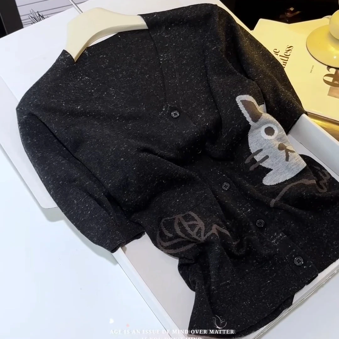 猫咪毛球夏季黑色透气清新甜美百搭短袖T恤宽松时尚女上衣DP7574