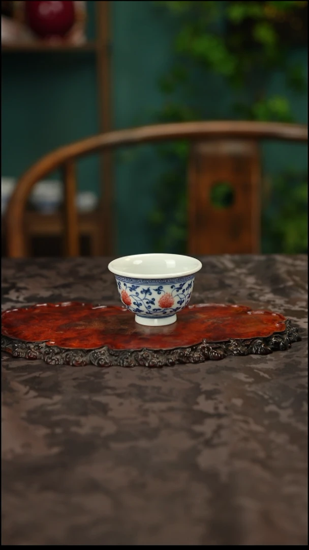 屹朴堂釉里红缠枝莲小压手