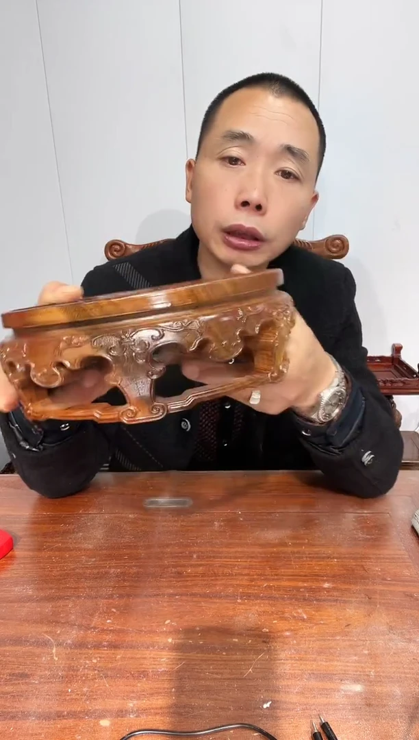 木望*老花整木雕刻圆形20*22*8  两个