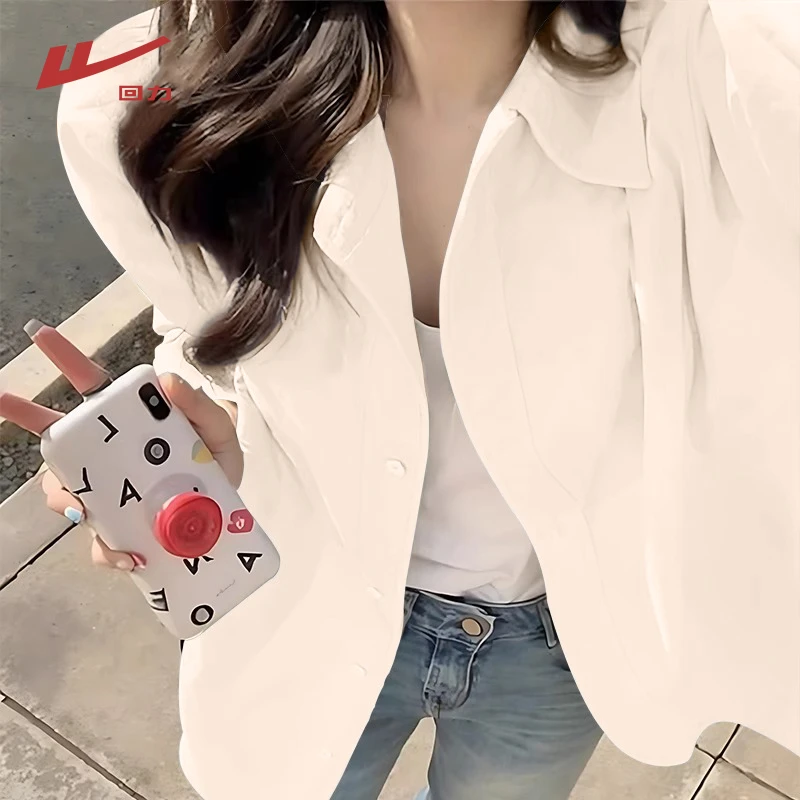 回力甜美可爱风格衣服慵懒风长袖春季冰丝衬衫休闲小众上衣时尚女