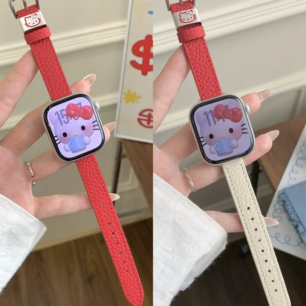 Kitty真皮荔枝纹表带适用iwatchS11苹果手表AppleWatchS1098765E