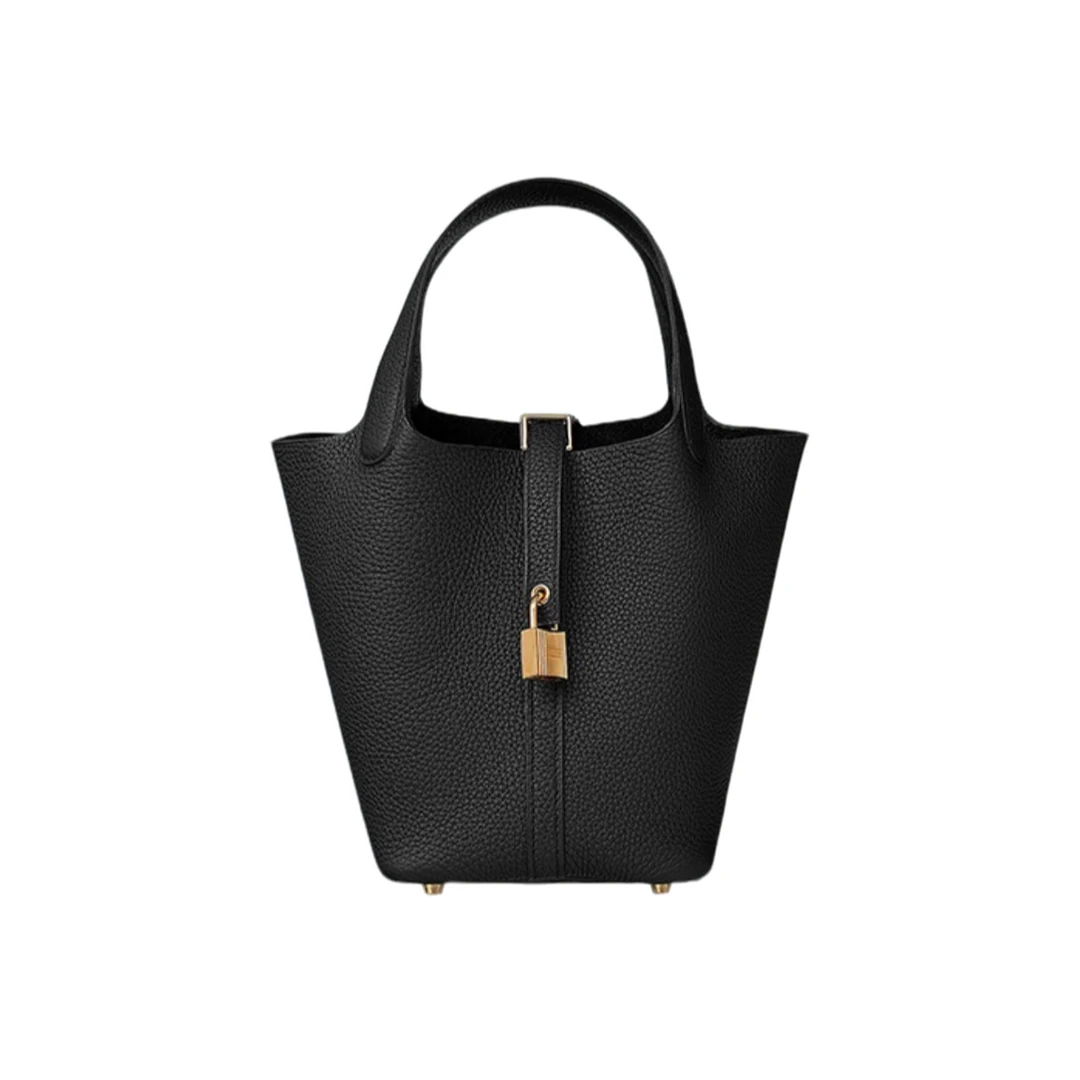 99新 Hermes/爱马仕 菜篮子黑色22 金扣/银扣