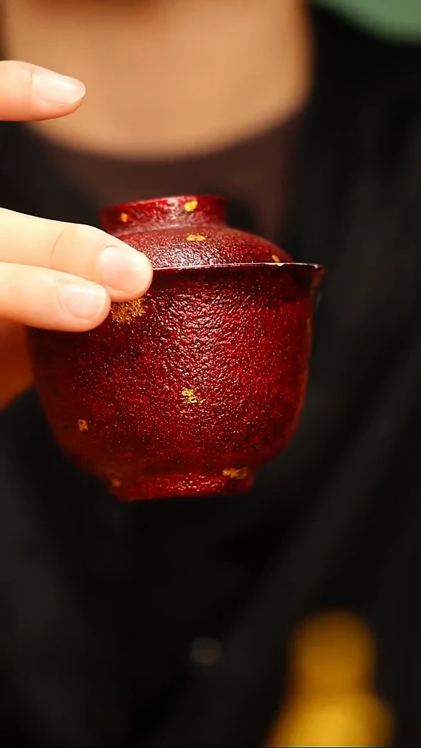 @设计款磨砂赤宝砂红金两才盖碗@ 非遗大漆