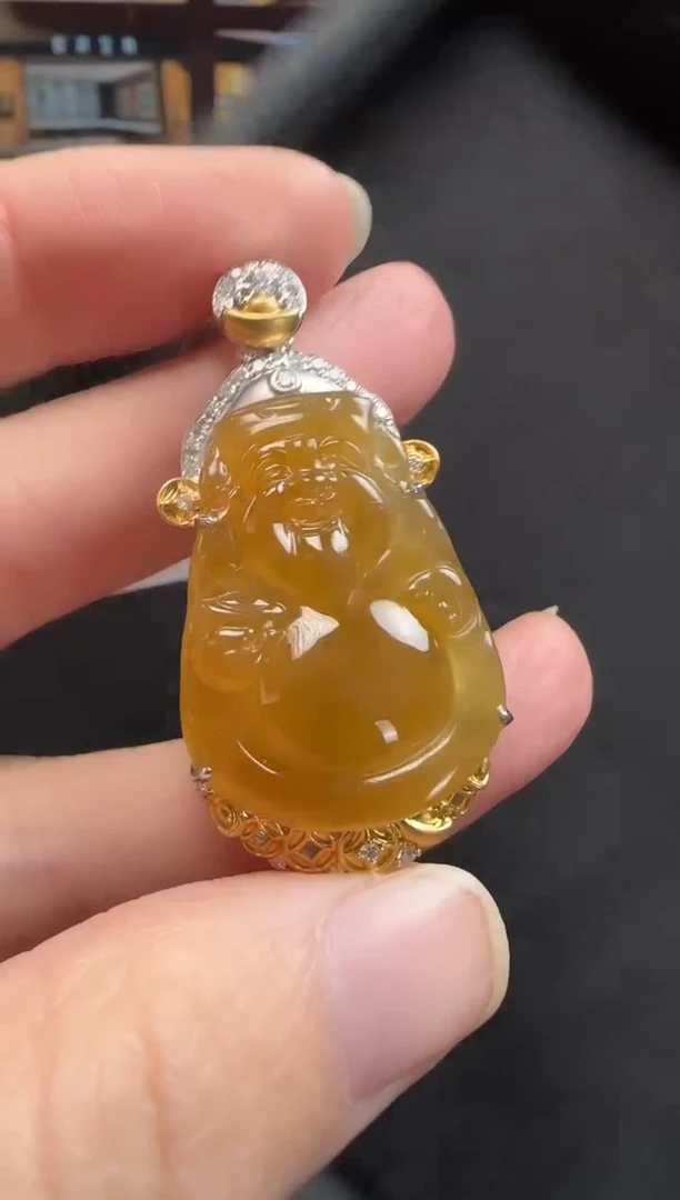 颈饰18K金镶嵌翡翠513财神一个