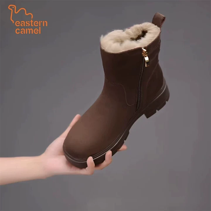 东方骆驼秋冬新款加绒保暖马丁靴厚底弹力靴女瘦瘦靴粗跟马丁靴