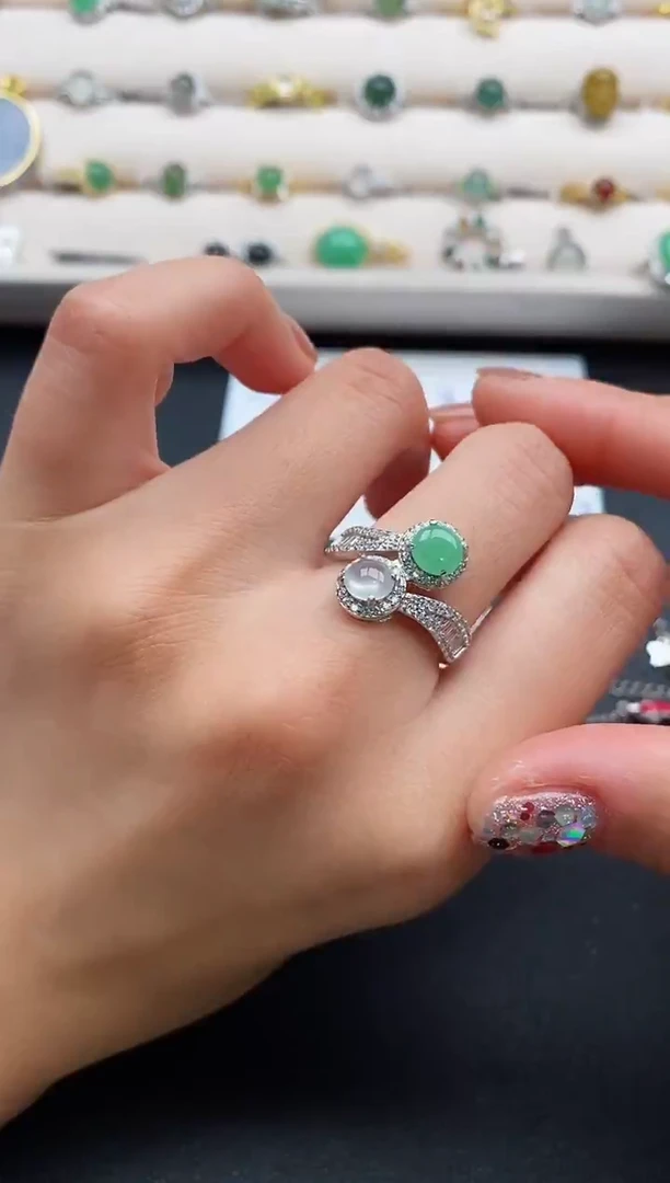 银S925镶嵌戒指翡翠4444444+7