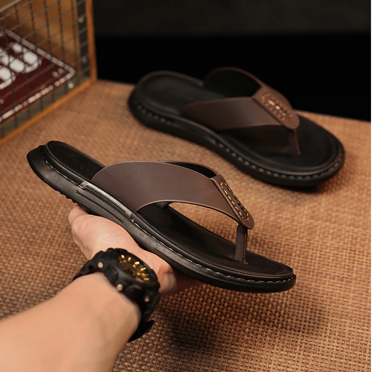 TERINELO/黛芮奈勒人字拖拖鞋男新款夏季外穿男士皮防滑防臭高端