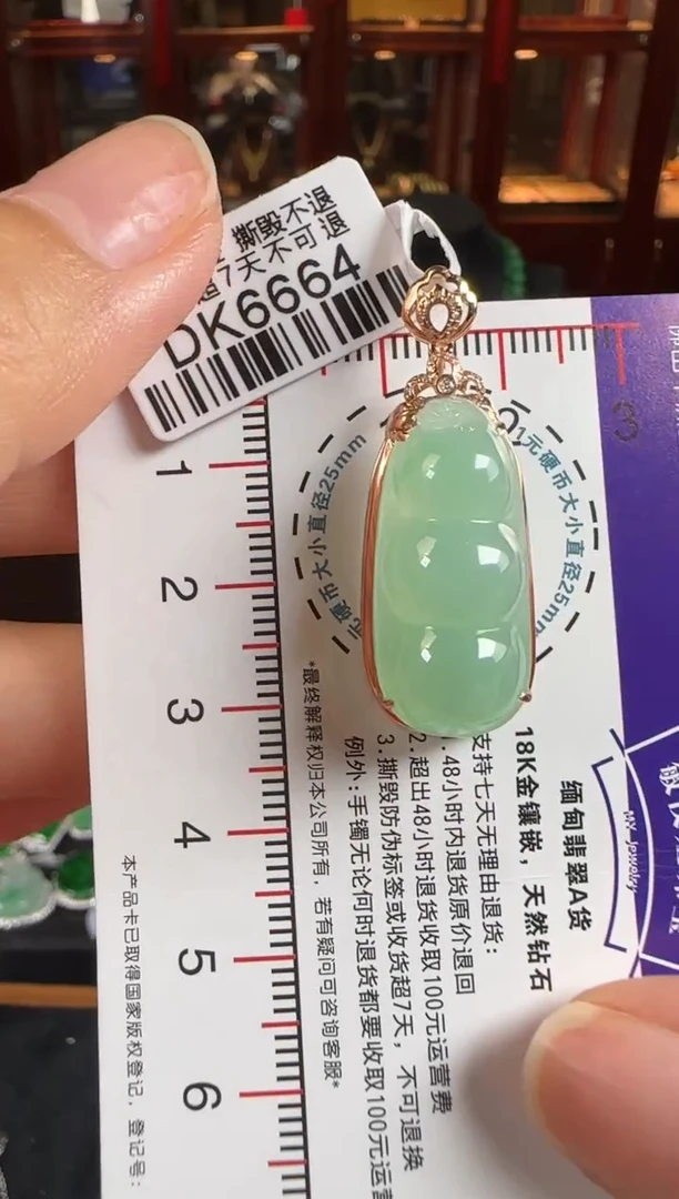 颈饰18K金镶嵌翡翠DK6664富贵豆