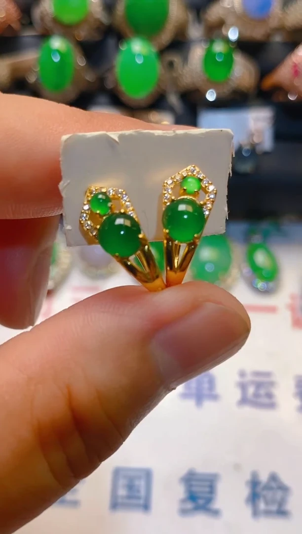 翡翠银S925镶嵌耳饰天然