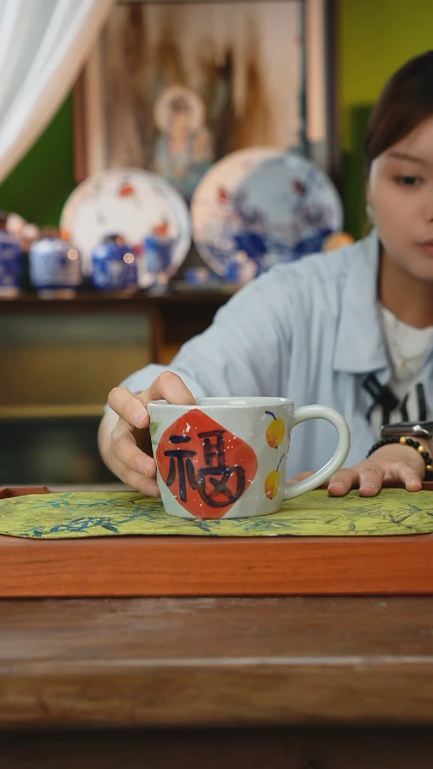 摆件景德镇釉下手绘陶瓷茶具，咖啡杯
