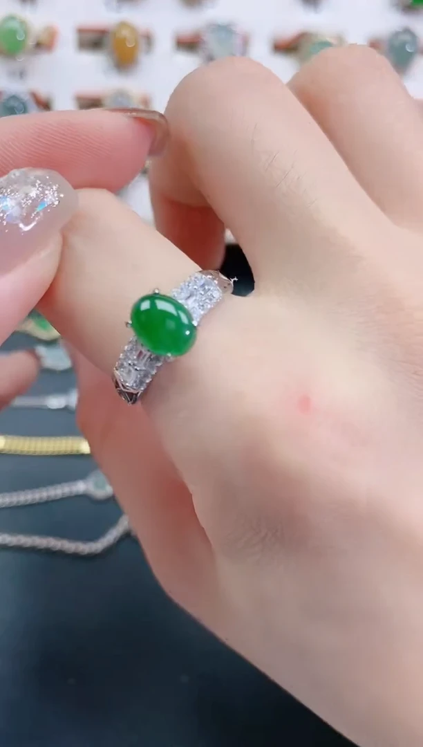 银S925镶嵌戒指翡翠天然翡翠