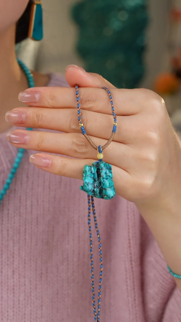 【闪购商品】绿松石项链银S925镀金镶嵌1