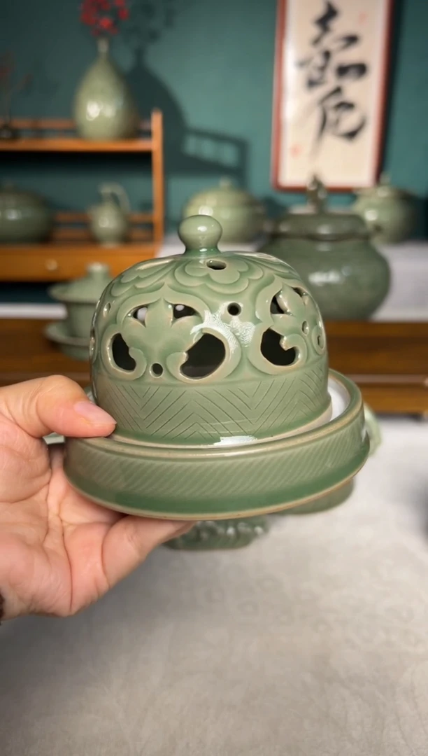 其他耀州窑纯手工宝相花镂空熏香炉19号
