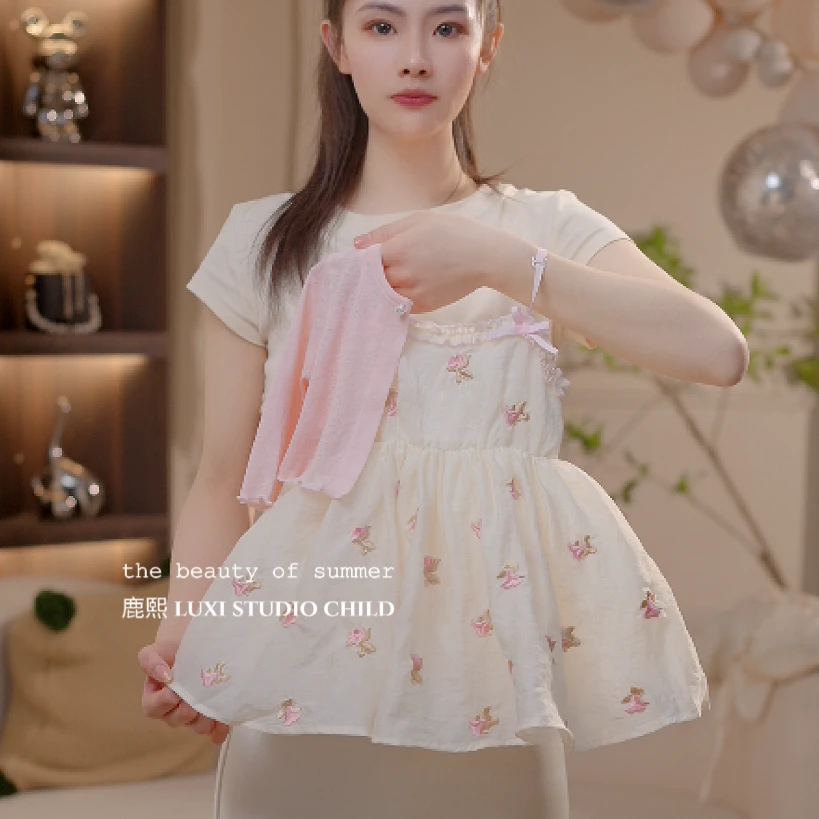 2025夏季新款洋气清新可爱百搭外套+连衣裙子两件套时尚