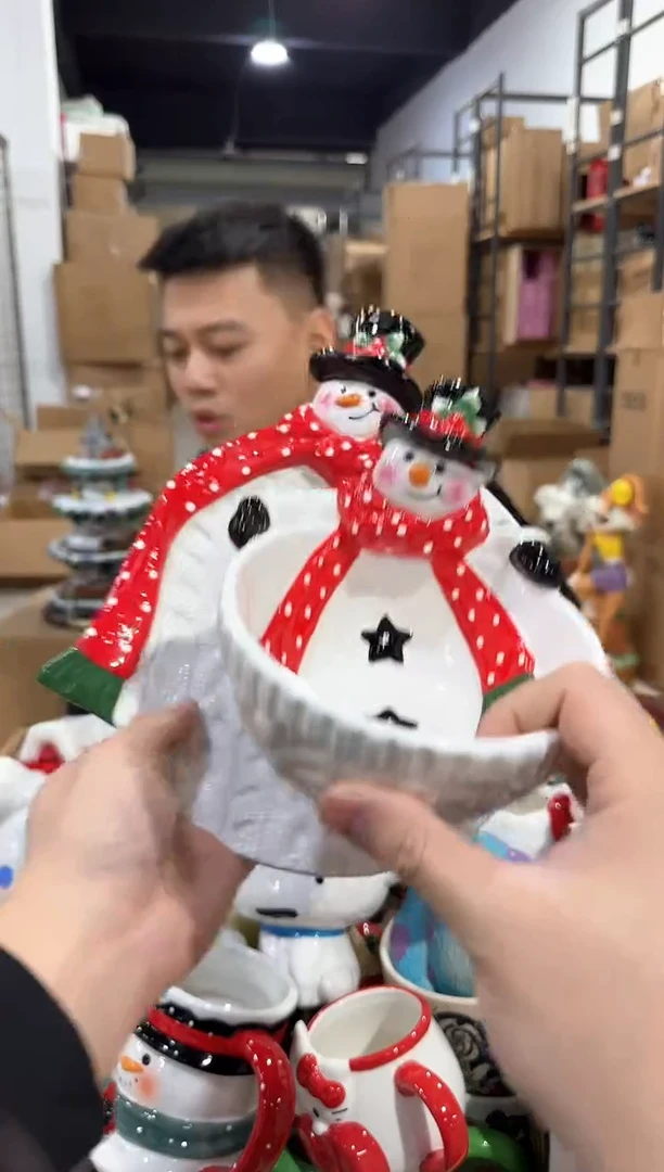 瓷片原盒雪人盘加雪人碗