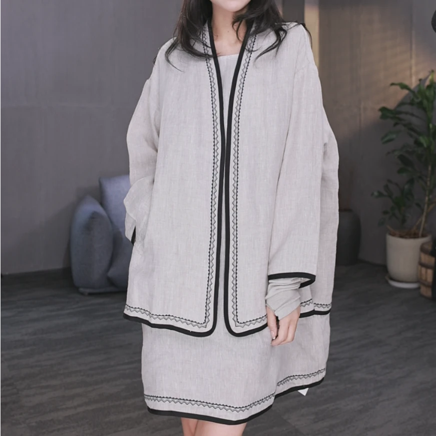 东倪MF  汉麻100慵懒风女装开衫文艺静奢外套开衫袍子 85B85122