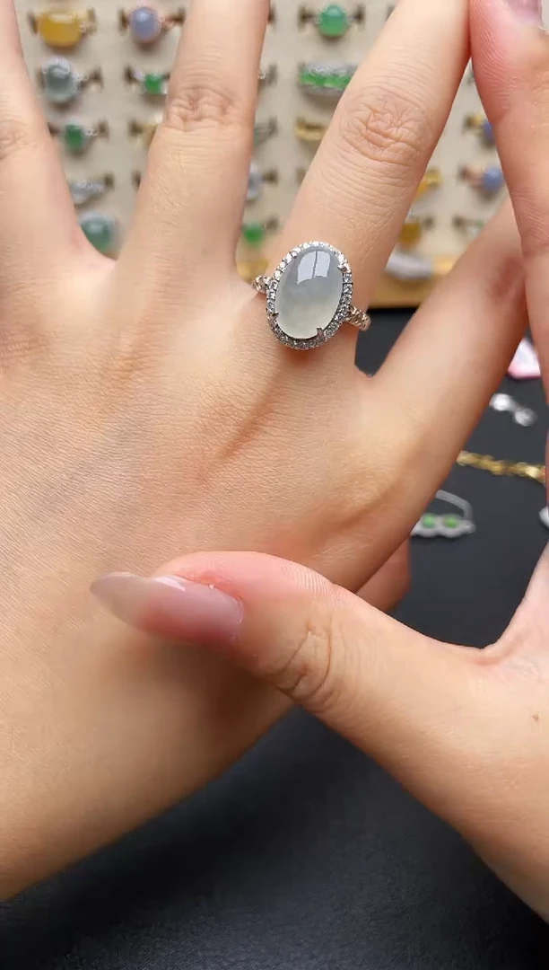 银S925镶嵌戒指翡翠一物一证一礼盒