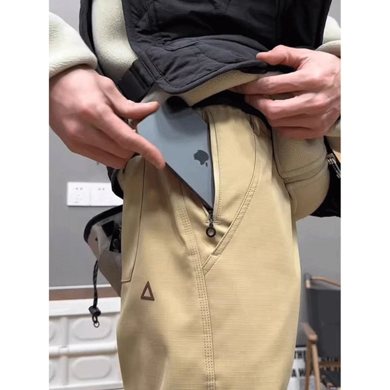 卡其色三防软壳百搭冲锋裤男款春秋美式登山防风防水微锥工装裤子