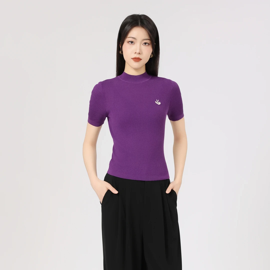 GIRDEAR/哥弟短袖落肩袖毛针织衫半高领针织衫打底衫修身1399715