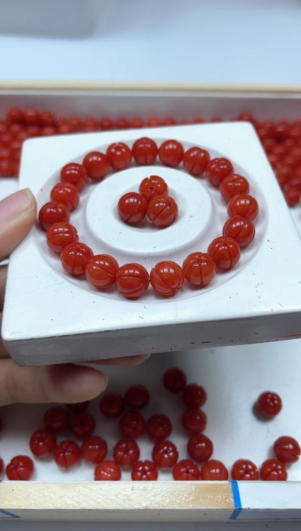 南红玛瑙散珠未镶嵌M597柿子南红 南瓜珠10mm10个9.9元