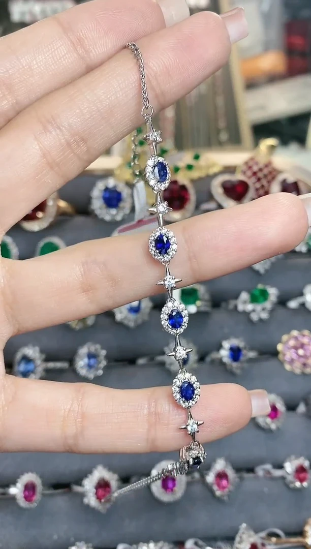 蓝宝石手链银S925镶嵌·