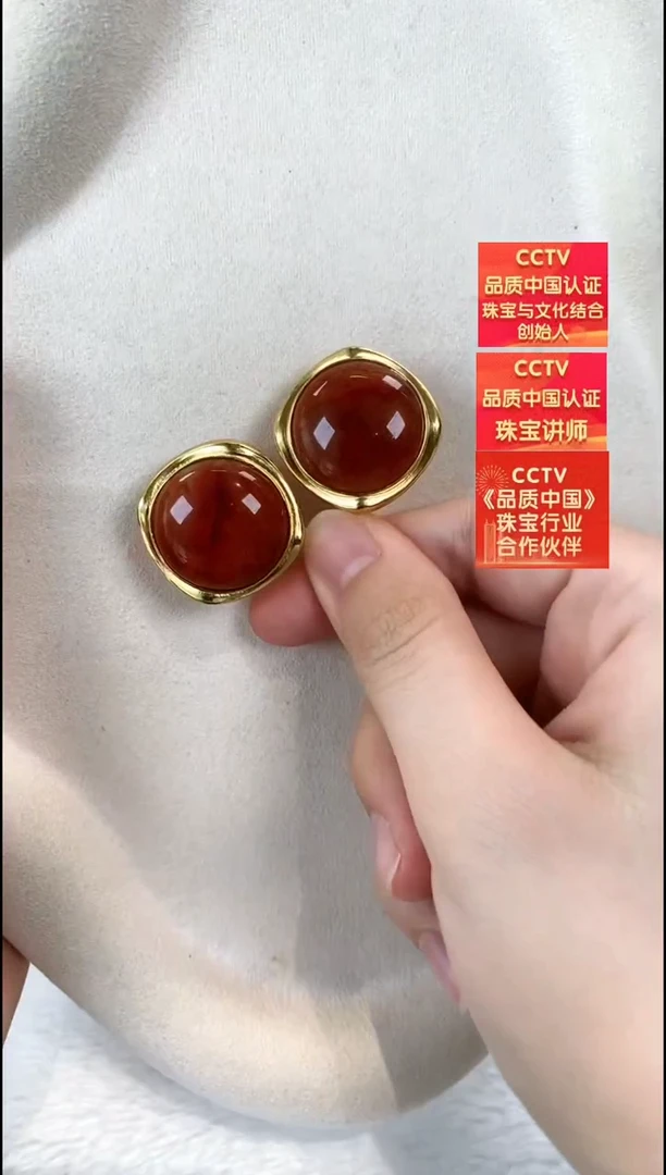 银S925镶嵌南红玛瑙耳饰耳环