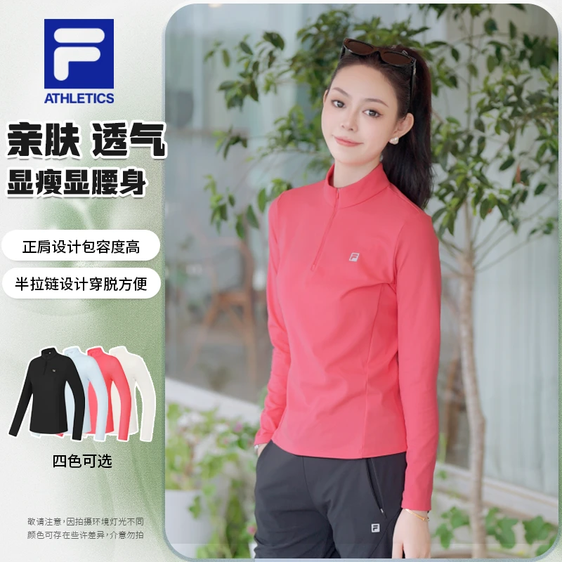 FILA斐乐女【抓绒保暖内搭】显瘦运动针织套头长袖上衣A11W441202F