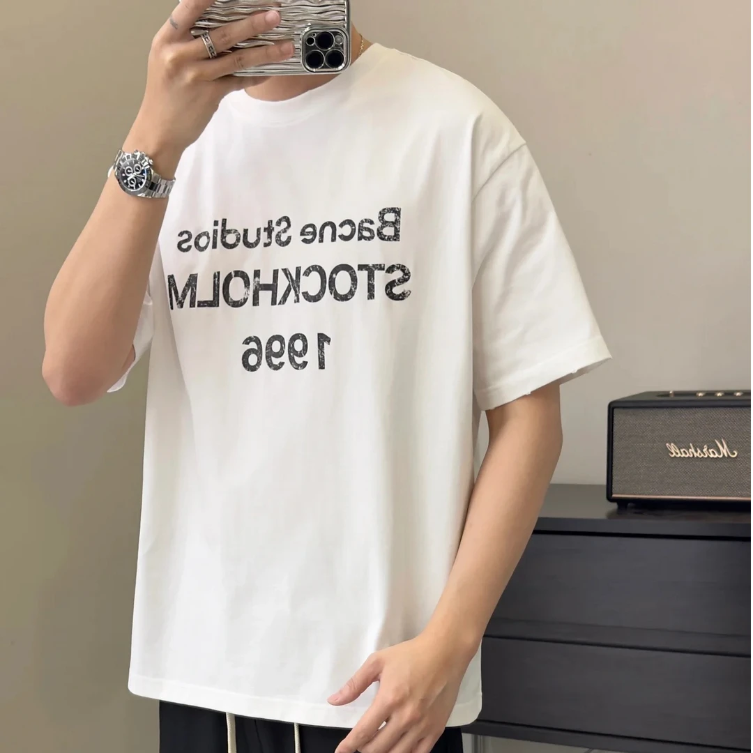 [BAOGE] 2025A*ne做旧直喷印花字母短袖男女同款百搭时尚宽松版型