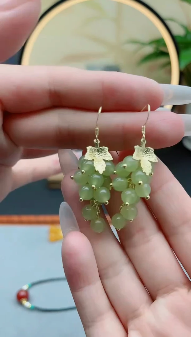 东陵石银S925镶嵌耳饰00葡萄青色