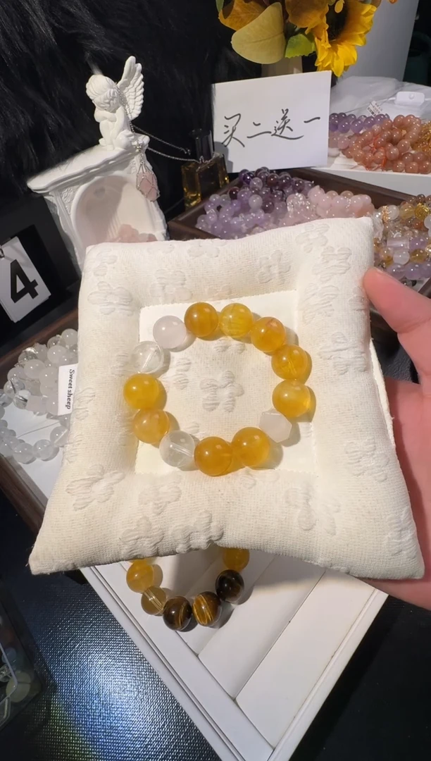 未镶嵌手链水晶拉丝兔毛黄金萤石