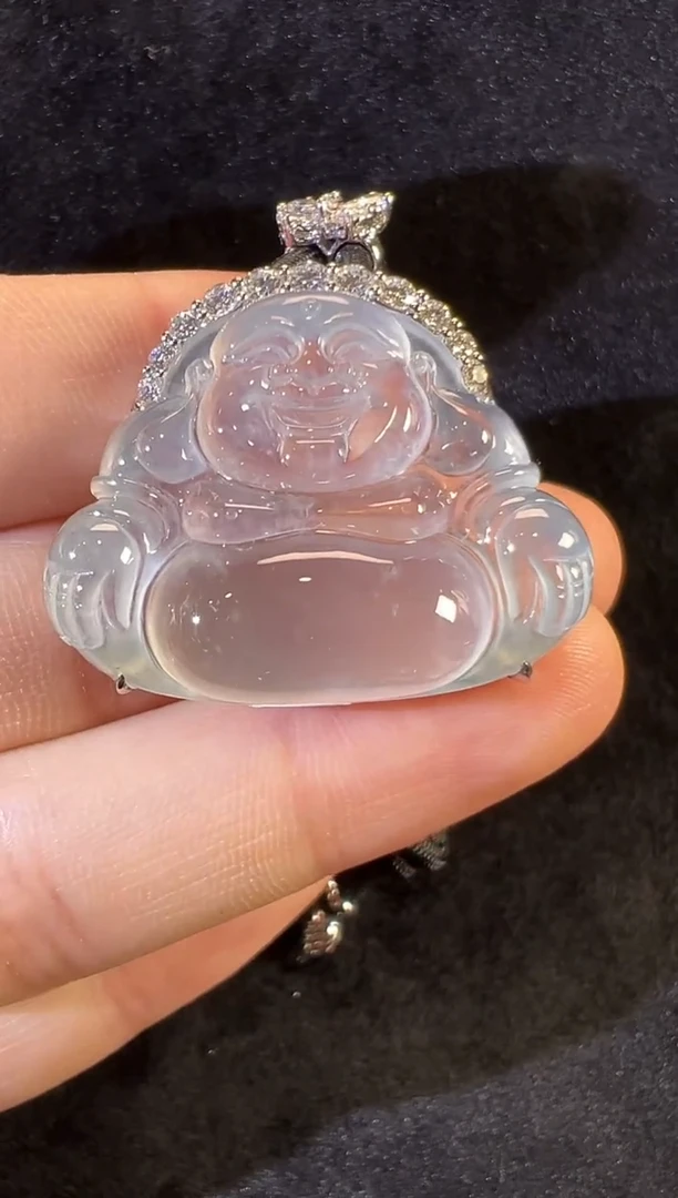 吊坠(不含链)18K金镶嵌翡翠高冰玻璃种佛公吊坠