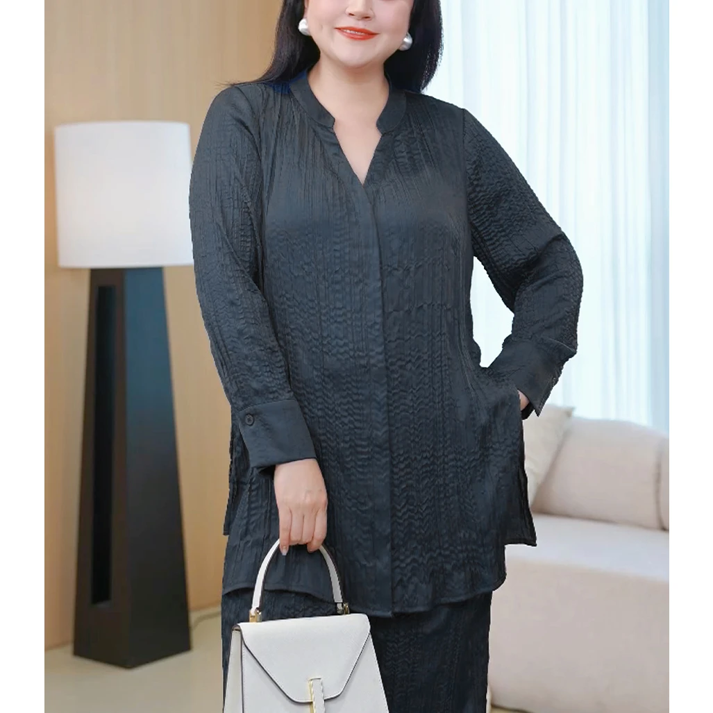 MsShe大码女装春装重工压褶衬衫松紧腰半身裙套装B2502006