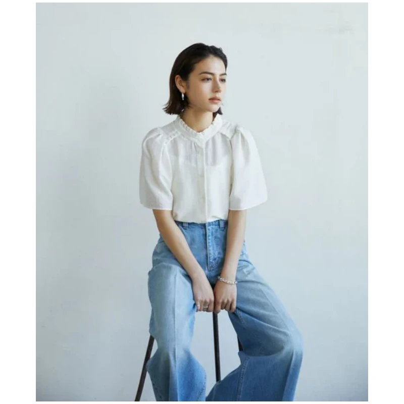 【Montendre】 夏季百搭 E 休闲立领单排扣复古气质衬衫衬衣