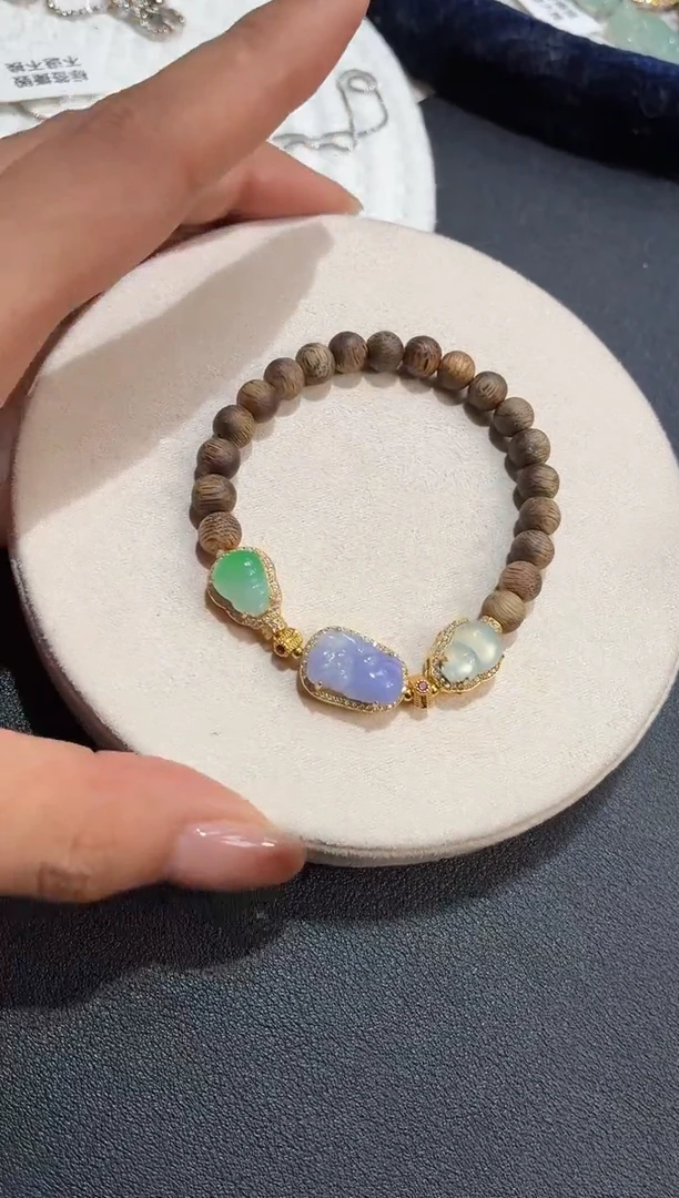 吊坠(不含链)银S925镶嵌翡翠手串