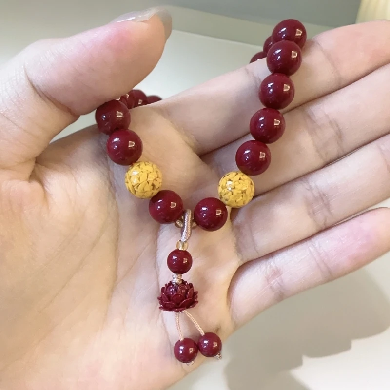 天然辰砂工艺品紫金砂手持莲花款男女手串