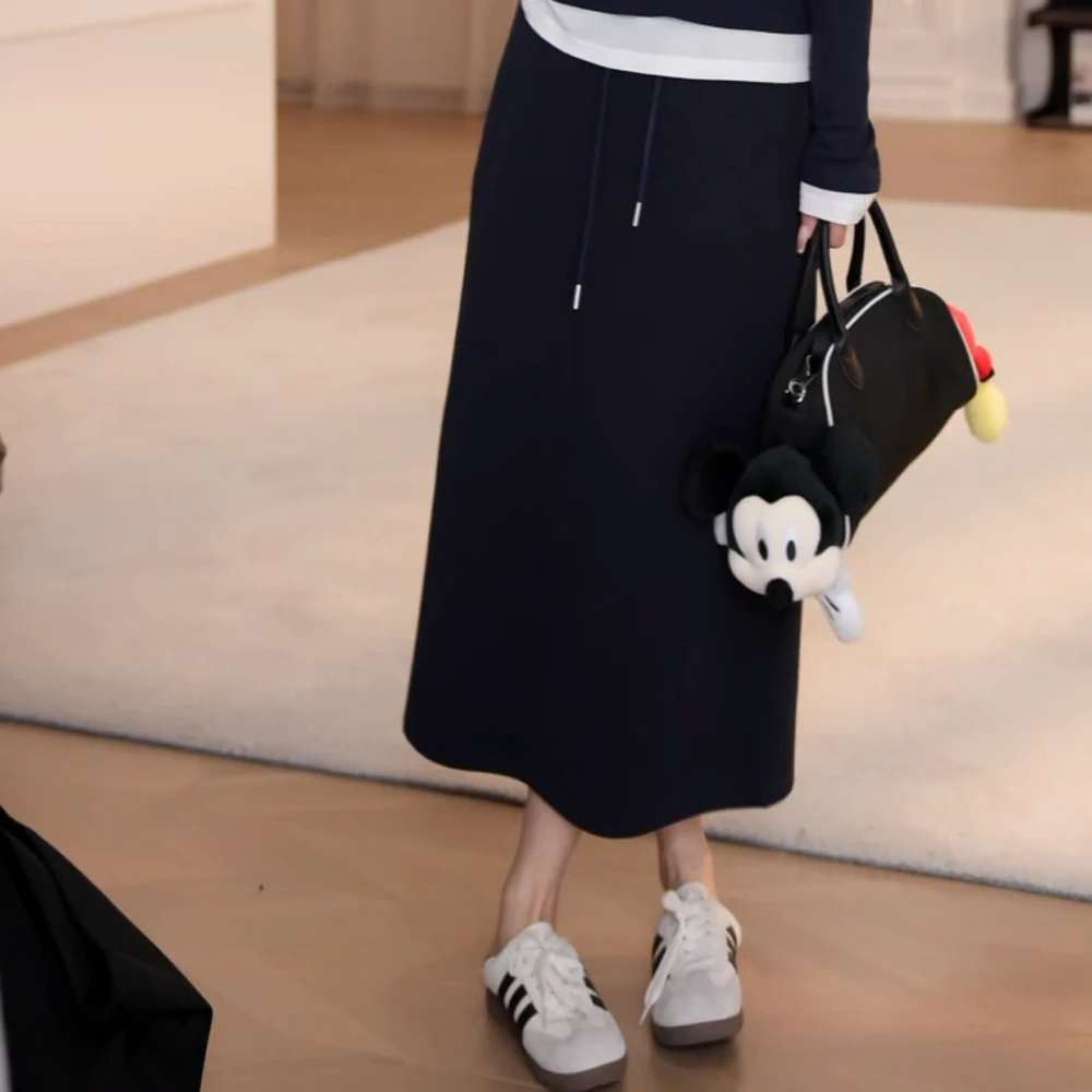 显瘦抽绳高腰半身裙时尚休闲宽松气质韩版收腰中长款减龄