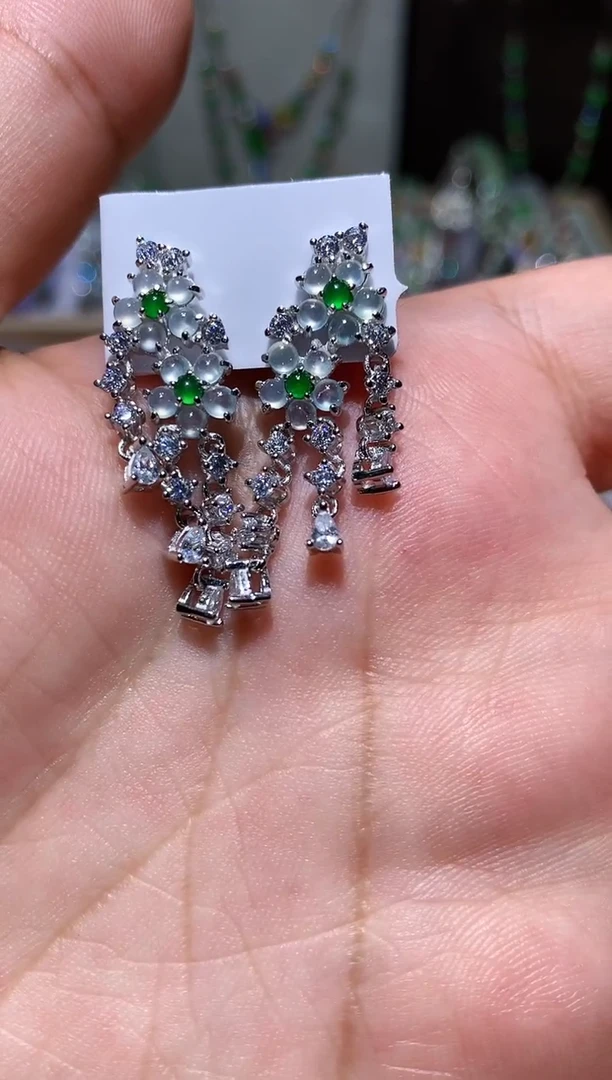 【闪购商品】翡翠耳饰银S925镶嵌耳坠