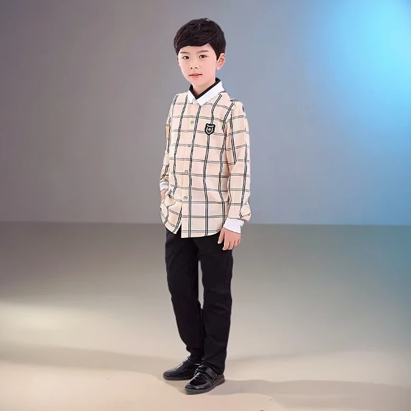 南宁市新希望校服男款衬衫男士春秋衬衣长袖时尚春季经典格纹休闲