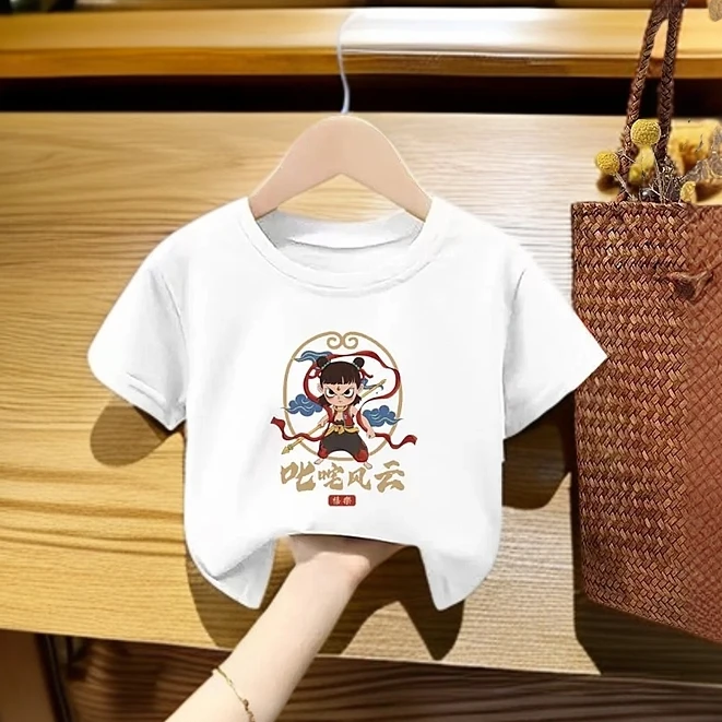 哪吒100%纯棉男童女童短袖T恤夏季新款儿童宝宝卡通半袖上衣童装