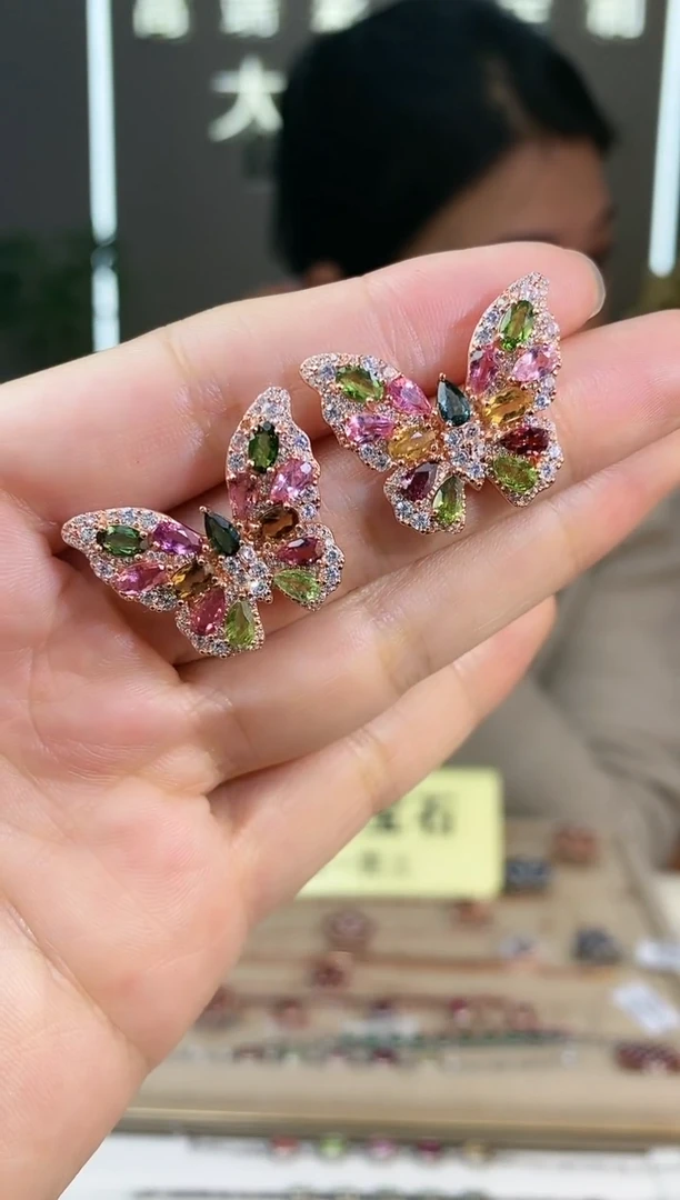 【闪购商品】碧玺耳饰银S925镶嵌耳饰