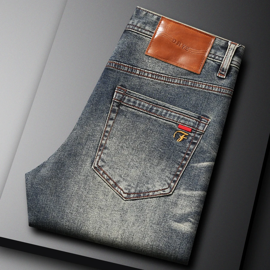 罗尔基那斯高端新款牛仔裤男士春夏秋微弹修身小直筒时尚潮牌长裤