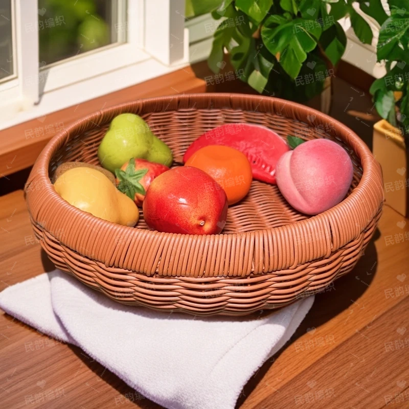 手工仿藤编馒头筐创意家用客厅简约桌面圆形水果盘零食甜点收纳筐